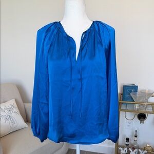 NWT Haver + Blair London Royal Blue Satin Long Sleeve Raglan Blouse Top Small